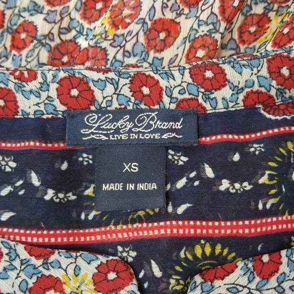 Lucky Brand Semi Sheer Floral Boho Peasant Top - Picture 6 of 7